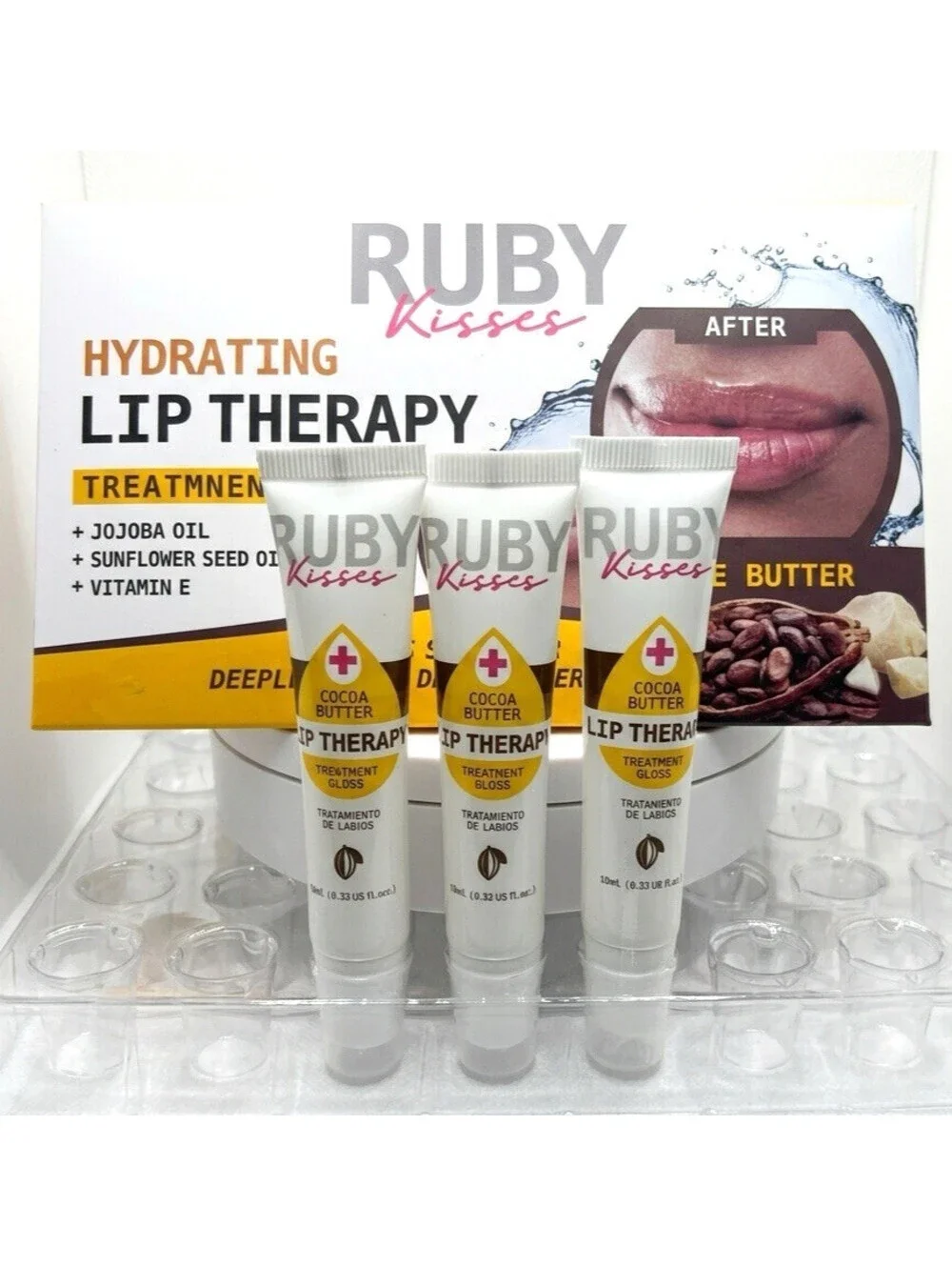 Ruby Kisses Cocoa Butter Hydrating Lip Therapy Treatment Gloss 3 Pack Clear New